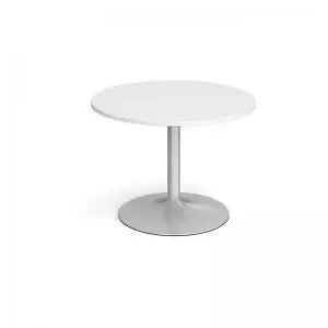 image of Trumpet base circular boardroom table 1000mm - silver base and white