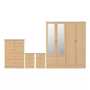 image of Seconique Nevada 4 Door 2 Drawer Wardrobe Bedroom Set - Sonoma Oak Effect