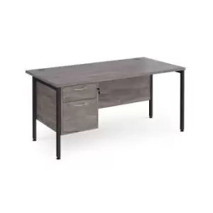 image of Maestro 25 straight desk 1600mm x 800mm with 2 drawer pedestal - Black H-frame leg and grey oak top