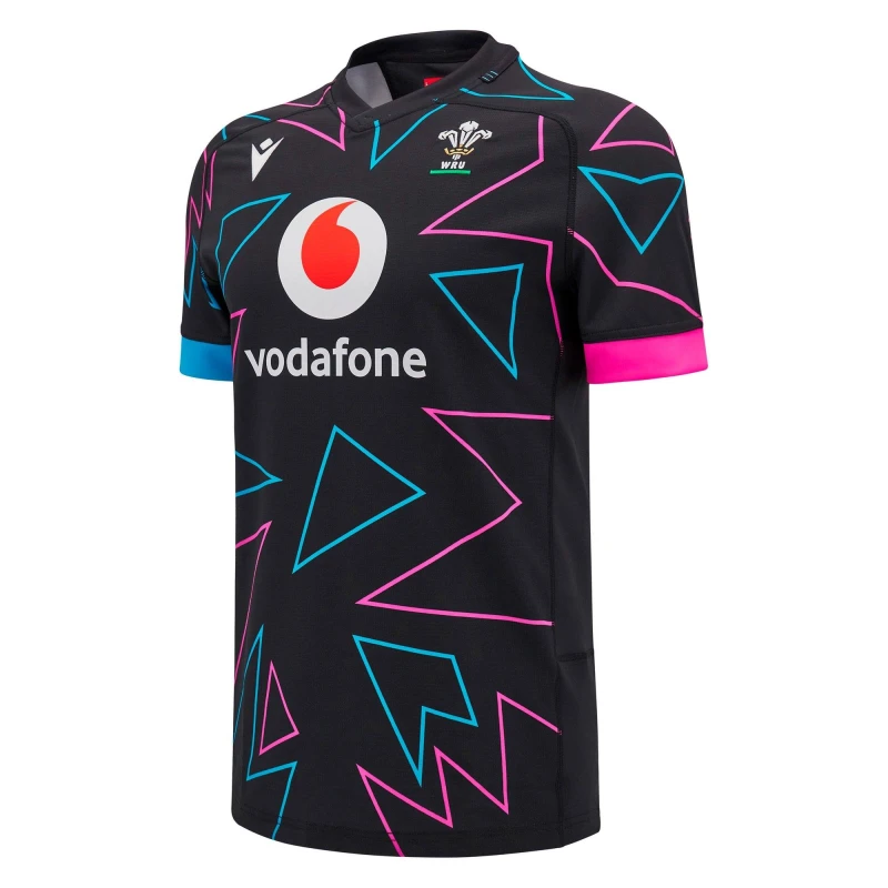 Image of Macron Wales Rugby Away Pathway Shirt 2025 Adults Black male Small