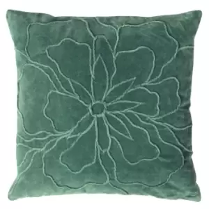 Image of Angeles Floral Velvet Cushion Juniper Green, Juniper Green / 45 x 45cm / Polyester Filled