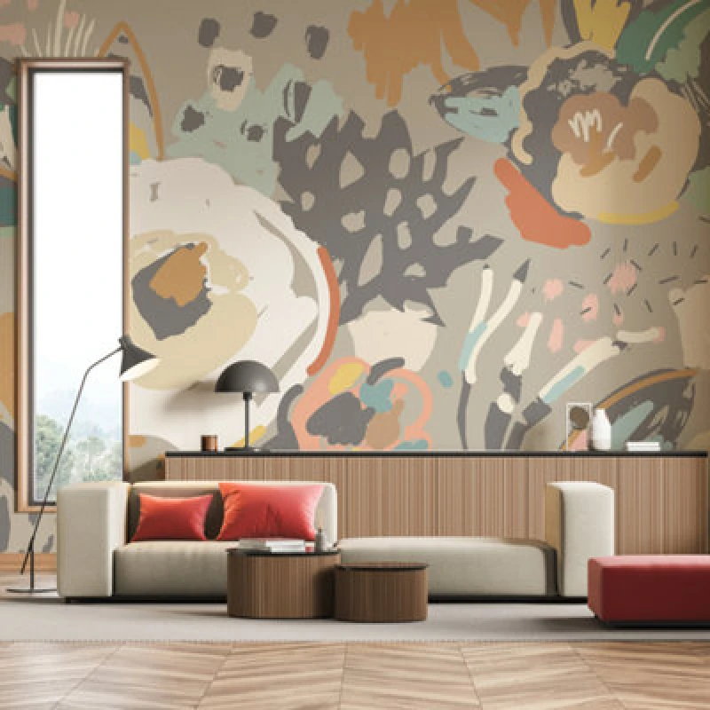 Image of Origin Murals Abstract Floral Grey Matt Smooth Paste The Wall Mural 300Cm Wide X 240Cm High