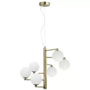 Image of Merano - Delta 6 Light Globe Pendant Ceiling Light Opal Glass Antique Brass Metal G9