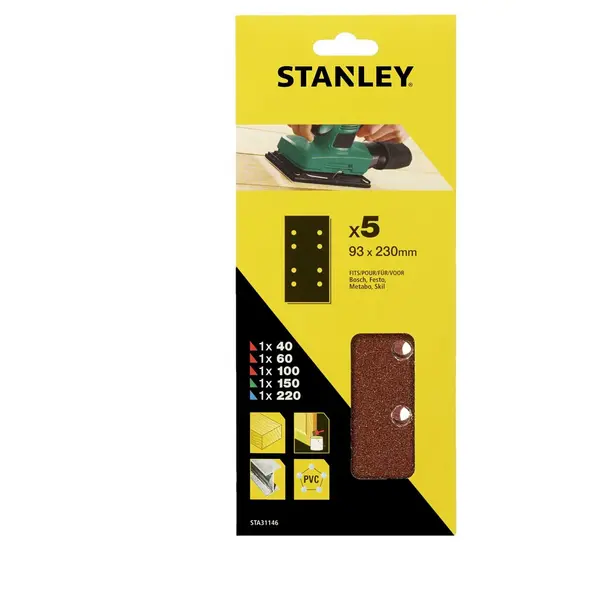 image of Stanley 1/3 Sheet Sander Mixed Wire Clip Sanding Sheets