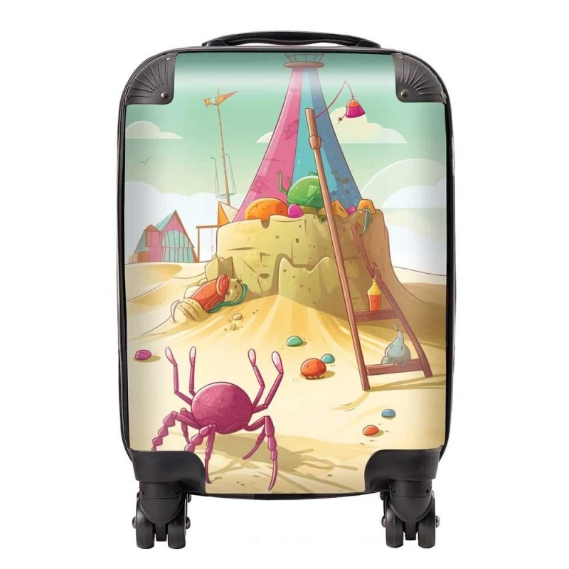 Image of Warren Reed - Designer Crab On A Beach Holiday Suitcase in Yellow Size: Large Yellow Unisex Large