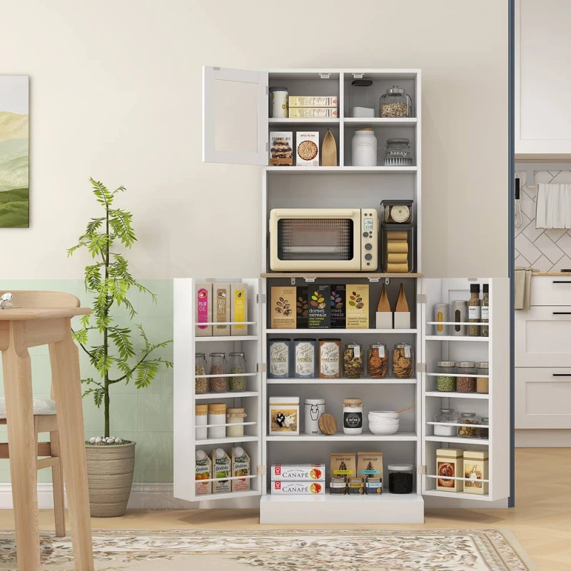 Image of HOMCOM 169cm Tall Kitchen Pantry Storage Cabinet with Microwave Shelf in White White Unisex
