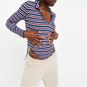 Image of I Saw It First Stripe Collared Bodysuit - Blue