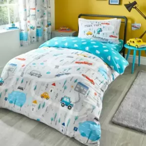 image of Bedlam - Kids Little Transport Glow In The Dark Print Reversible Duvet Cover Set, Grey, Single