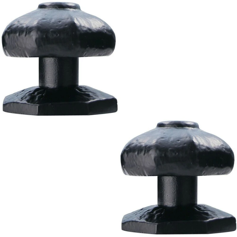 Image of Loops 2x 63mm OCTAGONAL Centre Door Knob Black Antique Hammered Iron Outdoor Handle Black unisex