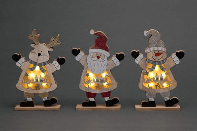 Image of Shatchi LED Wooden Christmas Santa Snowman Reindeer Xmas Home Indoor Table Decorations Ornaments Centrepiece, 27cm, Wood Multi