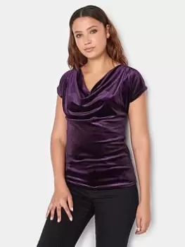 Image of Long Tall Sally Dark Purple Velour Cowl Neck Top, Purple, Size 10, Women