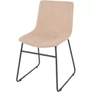 image of Pair of Sand Fabric Dining Chairs Upholstered Accent Modern Black Metal Legs