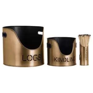 Image of Bronze Finish Logs And Kindling Buckets & Matchstick Holder
