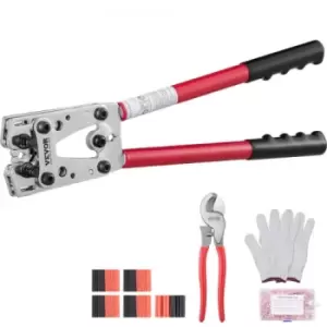 Image of VEVOR Battery Cable Lug Crimping Tool, 10-1/0AWG with Cable Cutter and 95PCS Copper Ring Terminals, 6 Wire Sizes Crimping Die and 100pcs Heat Shrink T