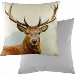 Image of Evans Lichfield - Stags Head Chenille Faux Velvet Cushion Cover, Multi, 43 x 43 Cm