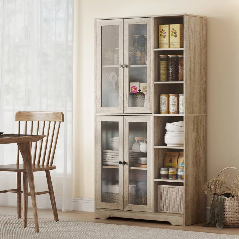 Image of HOMCOM 172cm Tall Kitchen Cupboard, Pantry Storage Cabinet in Light Grey Light Grey Unisex