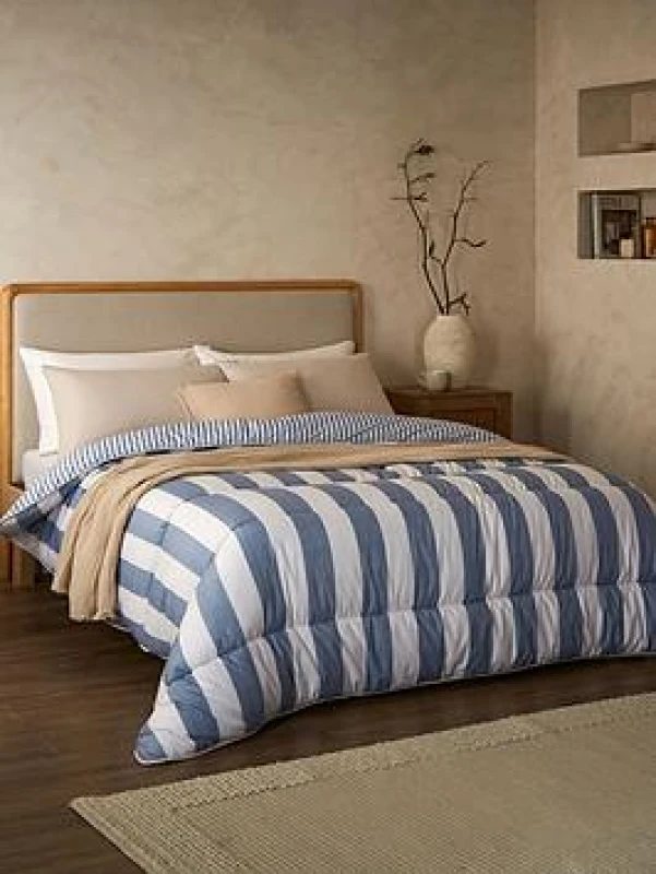 Image of NIGHT LARK 10.5 Tog Reversible Herringbone Coverless Duvet and Pillowcase Set blue SINGLE (135X200cm)