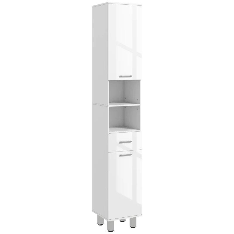 Image of kleankin Tall Narrow Bathroom Storage Cabinet Cupboard w/ Cabinets, White 834-622V80WT