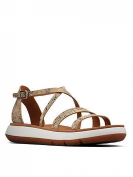 image of Clarks Jemsa Strap Leather Flat Sandal - Taupe, Size 5, Women