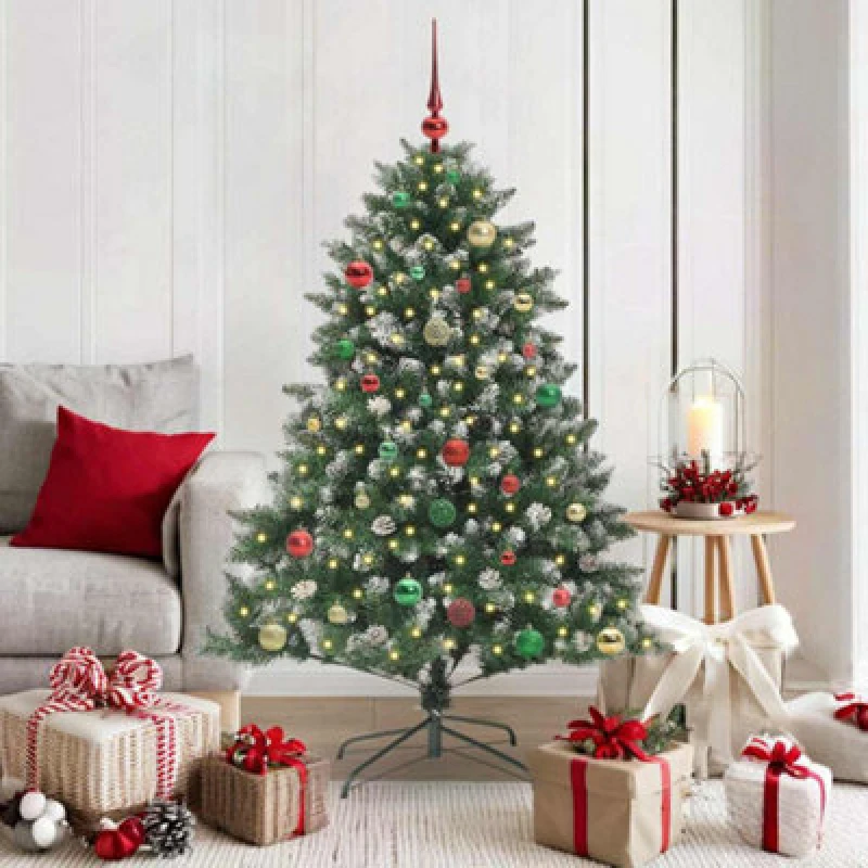 Image of vidaXL Artificial Christmas Tree with Stand, Multicolour Balls Green 105 x 105 x 150 cm, Green 3395229