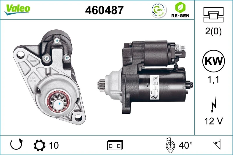 Image of VALEO 460487 Starter motor VALEO RE-GEN REMANUFACTURED 1,1kW, 12V, Number of Teeth: 10 Starter (2)