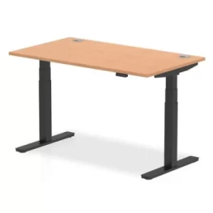 image of Air 1400 x 800mm Height Adjustable Desk Oak Top Cable Ports Black Leg