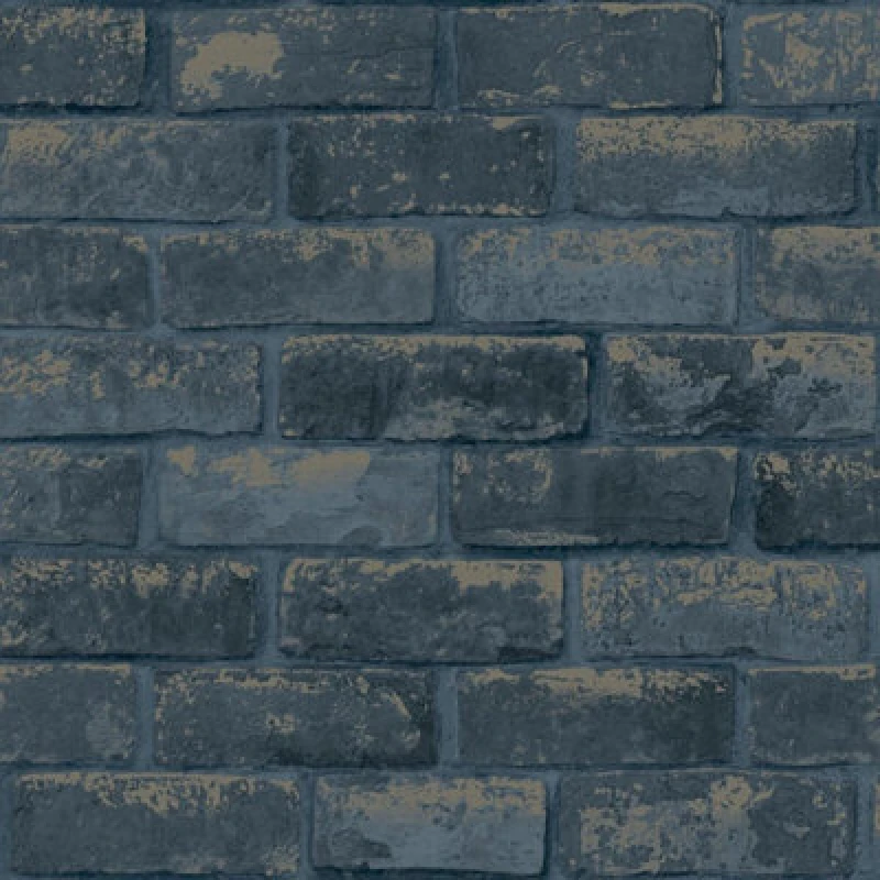 Image of Debona Metallic Navy Blue Brick Wall 3D Effect Rustic Stone Wallpaper Navy unisex