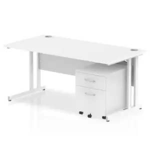 image of Impulse 1600 x 800mm Straight Desk White Top White Cantilever Leg with 2 Drawer Mobile Pedestal