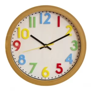 image of HOMETIME Wood Effect Childrens Wall Clock with 3D Dial