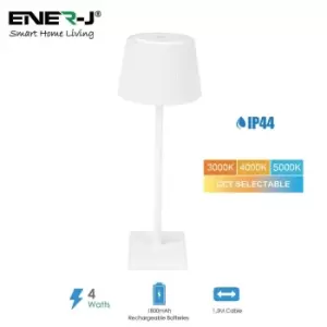 image of 4W Table Lamp (White Housing), 5V with 1800mAh Rechargeable Batteries, CCT & Dimming, 1.5M Cable, IP44