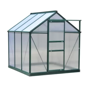 image of Outsunny Clear Polycarbonate Greenhouse Large Walk-In Green House Garden Plants Grow Galvanized Base Aluminium Frame w/ Slide Door (6ft x 6ft)