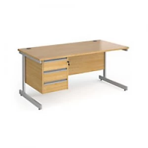 image of Dams International Straight Desk with Oak Coloured MFC Top and Silver Frame Cantilever Legs and 3 Lockable Drawer Pedestal Contract 25 1600 x 800 x 72