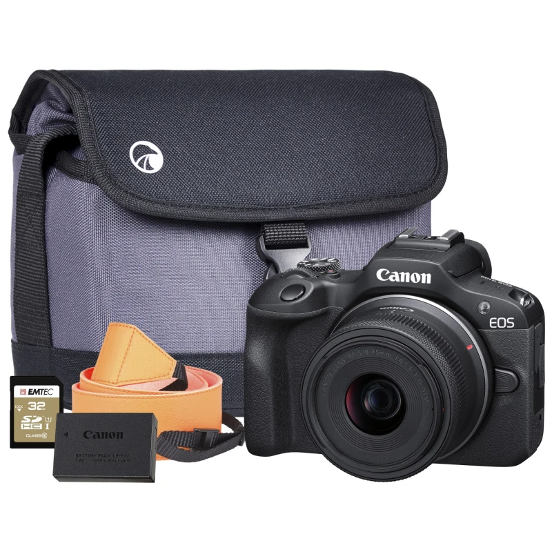 Image of Canon EOS R100 APS-C Camera Kit inc RF-S 18-45mm Lens. 32GB SD Card. A