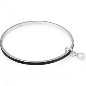 image of Ladies Jersey Pearl Sterling Silver Viva Freshwater Pearl Black Bangle