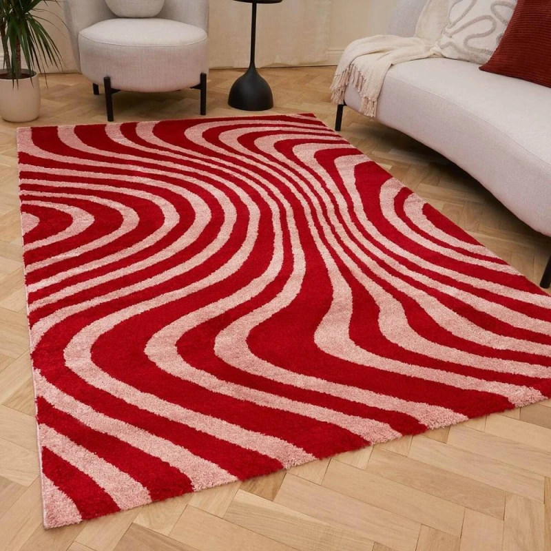 Image of THE RUGS Joli Striped Soft & Dense Pile Living Room & Bedroom Rug in Pink Size: 160cm x 230cm Pink Unisex 160cm x 230 cm
