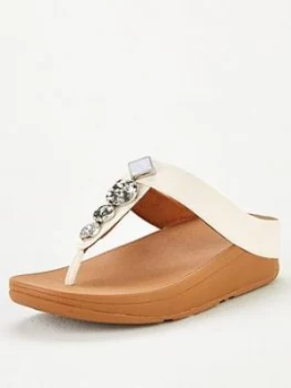 image of FitFlop Fino Textured Circles Toe Post Sandal - White, Jet, Size 3, Women