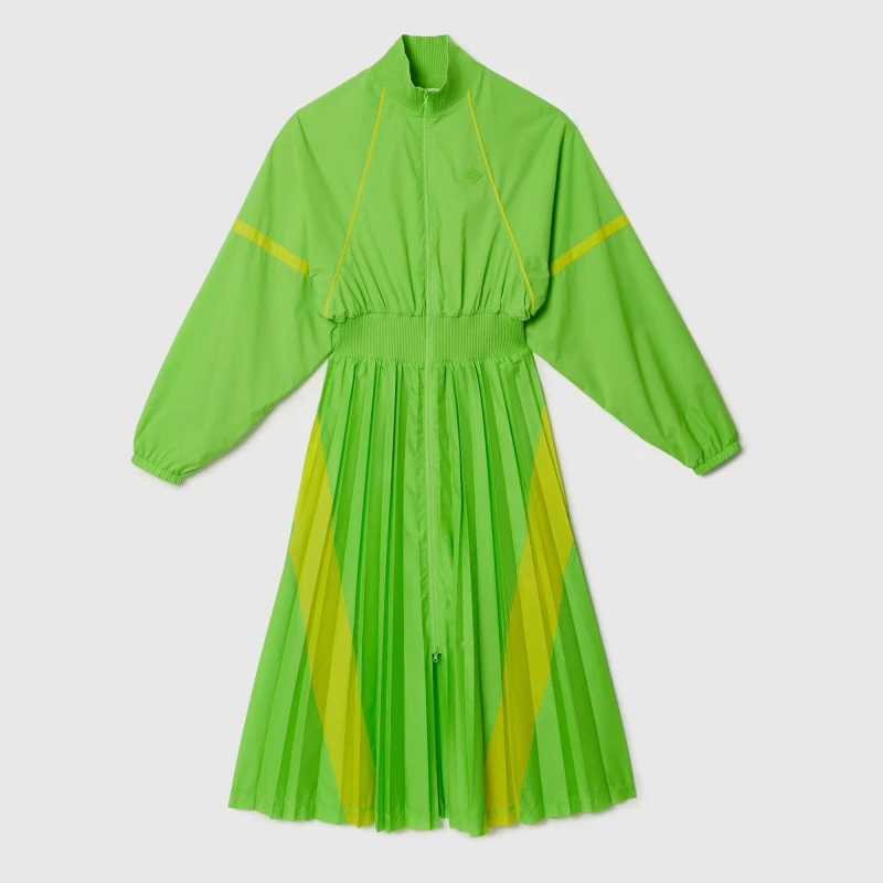 Image of Lacoste Pleated Colour-Block Sweatshirt Dress Green female 8