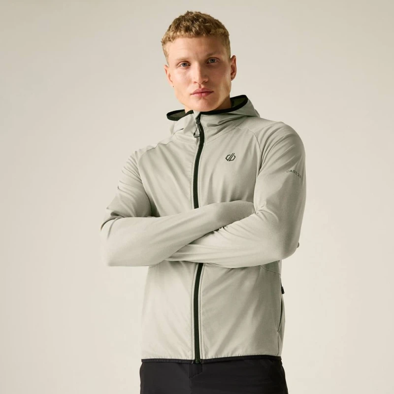 Image of Dare 2b Mens Assimilate VI Full Zip Hooded Stretch Midlayer in Cream Size: Medium Cream Male M