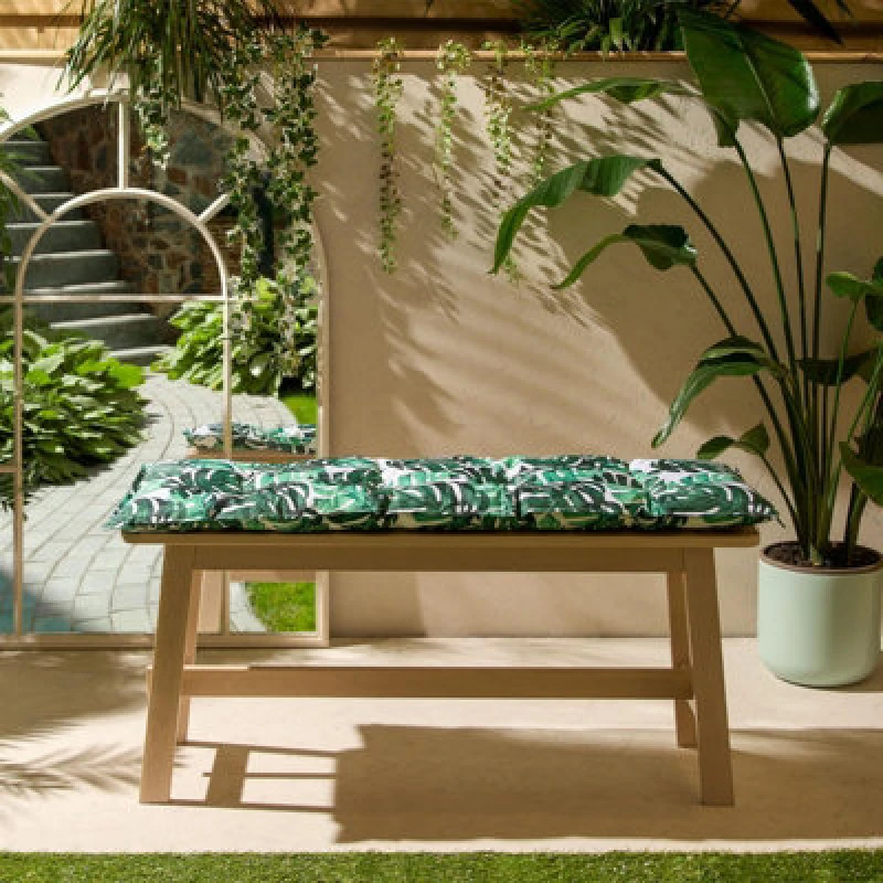 Image of OHS OHS Outdoor 2 Seater Patterned Bench Cushion Garden Furniture Seat in Green Green One Size Unisex 5027434180721
