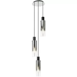 image of Luminosa Round Pendant, 3 Light Adjustable E27, Black, Smoke Fade Glass