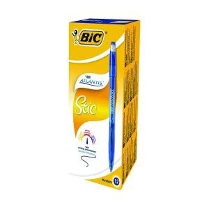 Image of Bic Atlantis Stic Ballpoint Pen Medium Blue Pack of 12 837387