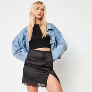 Missguided Satin Lace Trim Mini Skirt - Black