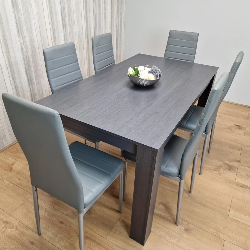 Image of KOSY KOALA Dining Table Set with 6 Chairs Dining Room and Kitchen table set of 6 Dark Grey
