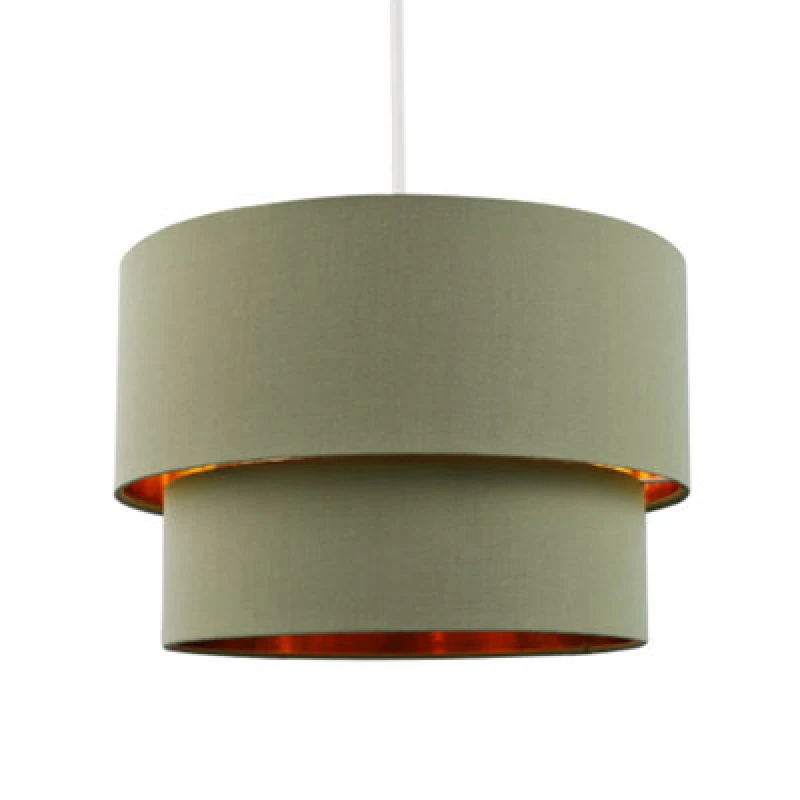 Image of Happy Homewares Modern Olive Green Cotton Double Tier Ceiling Shade With Shiny Copper Inner