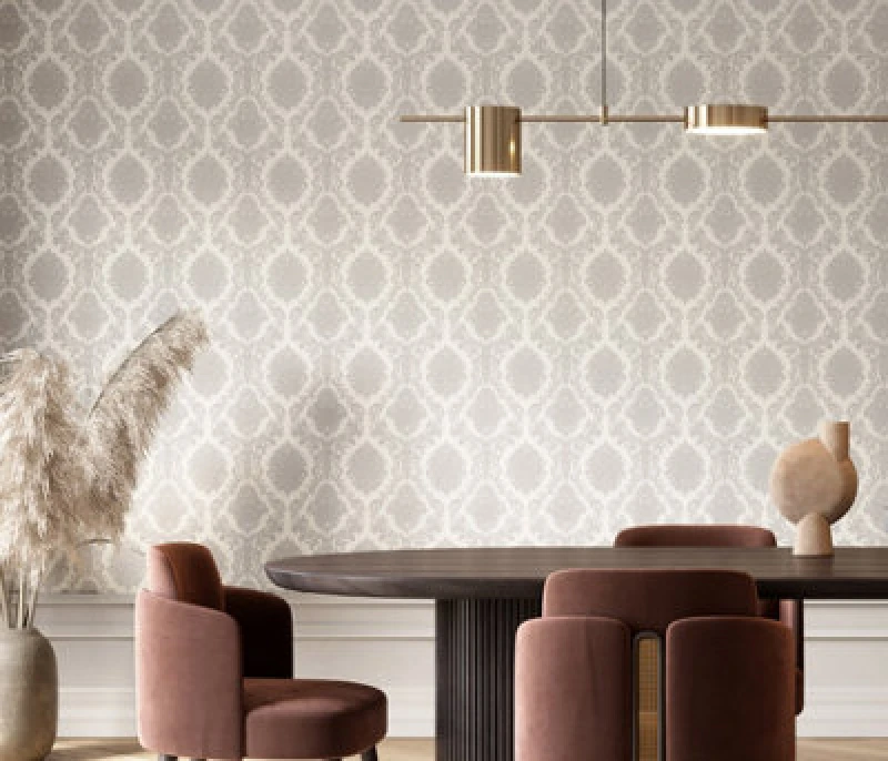 Image of Erismann Decadent Damask Textured Taupe Vinyl Wallpaper