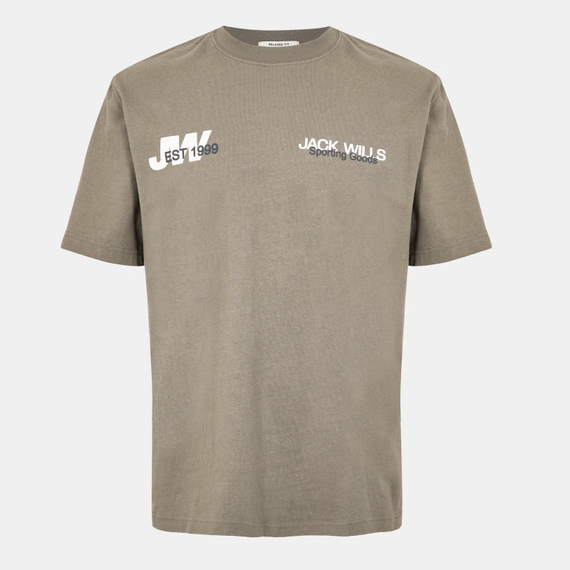 Image of Jack Wills Mens JW Overlap Text Regular Fit T-Shirt Smokey Olive male S