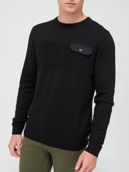 image of Jack & Jones Pocket Crew Neck Jumper - Black, Size S, Men