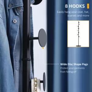Image of Homcom - Steel Coat Stand Rack Marble Base 8 Hook for Living Room Entryway,Black