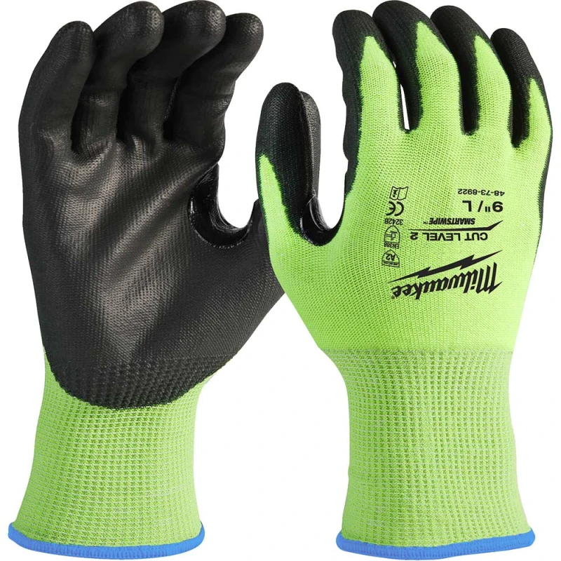 Image of Milwaukee Hi Vis Cut Level 2 Dipped Work Gloves 4932479922 Colour: Black / Yellow