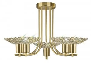 image of Semi Flush Ceiling 5 Light Satin Brass, Crystal